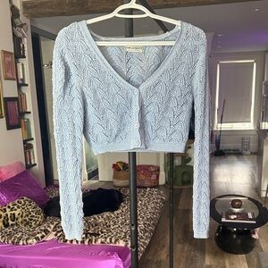 Light Blue Sparkly Cropped Knit Sweater
